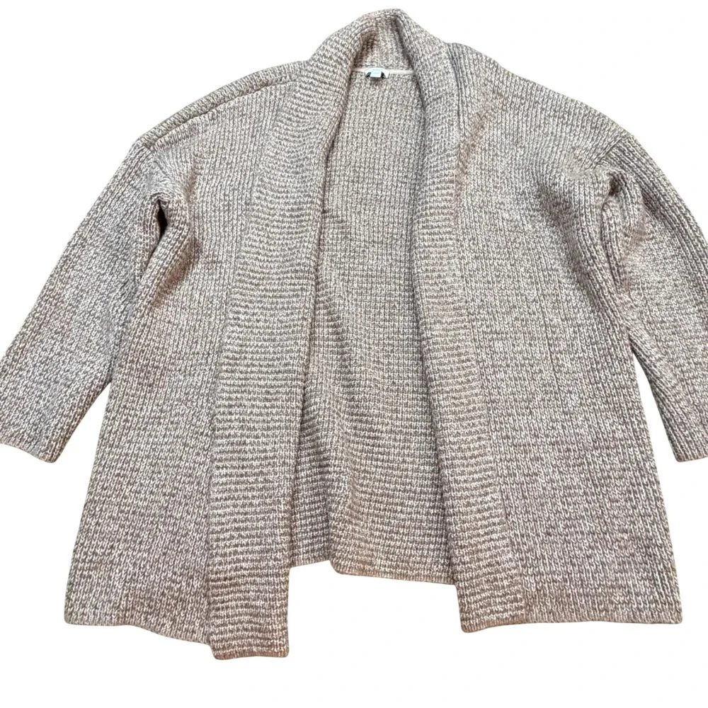 Pure Jill J Jill Marled Knit Cardigan Sweater Tan Brown Blue Open Front Large